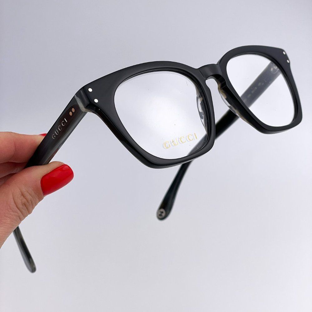 🔥 GUCCI Logo GG0572O 009 Eyeglasses Black Gray Square Unisex - Picture 9 of 11